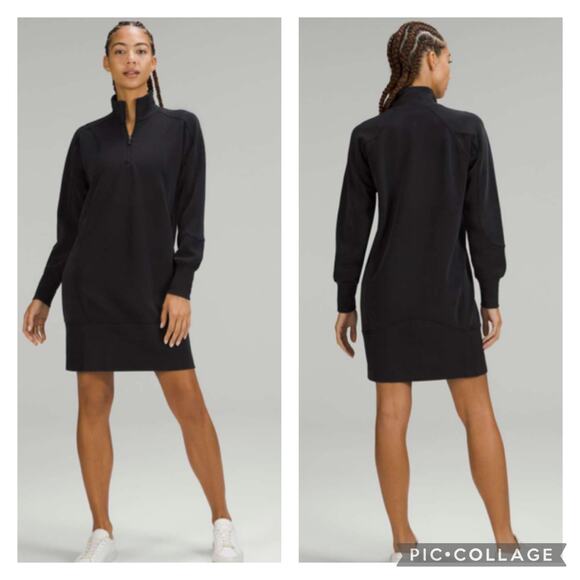 lululemon athletica Dresses & Skirts - Lululemon Softstreme Long Sleeve Half Zip Dress Black Size 8